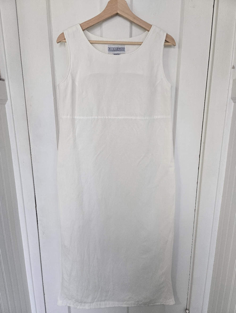 Vintage Linen Blend Midi Jumper Dress‎ Size 10 Modest 90s Minimalism Butter Mom